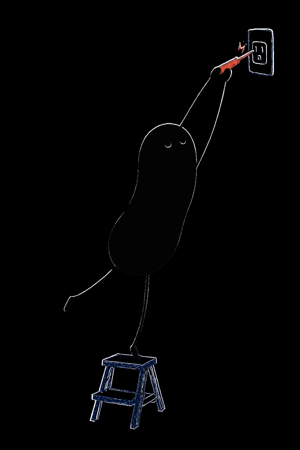 Hand-drawn electrician reaching up to test an outlet