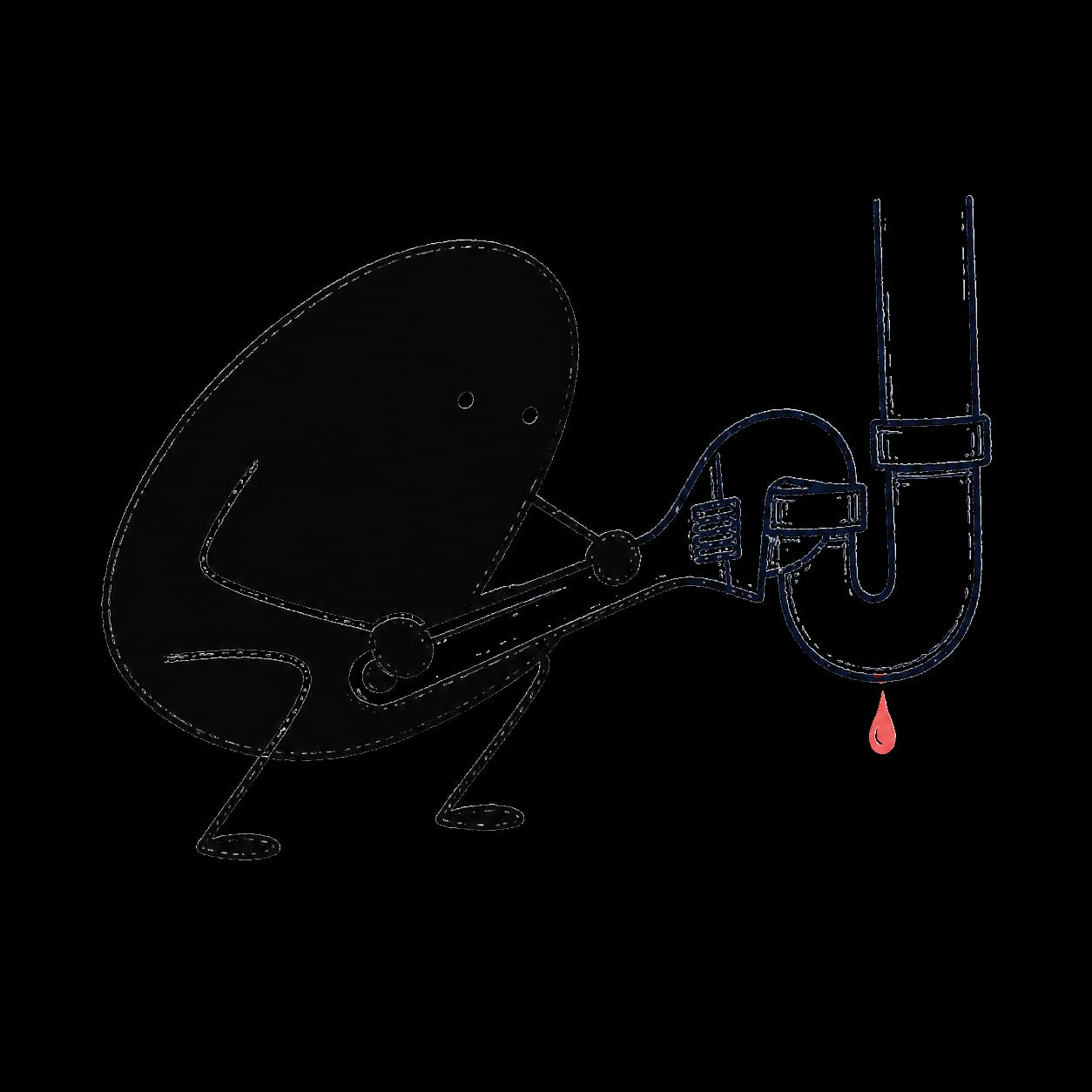 Hand-drawn plumber tightening a leaking pipe